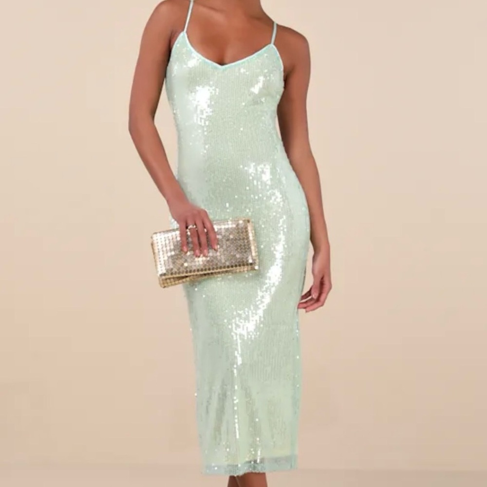 Lulu's Mint Green Sequin Midi Dress